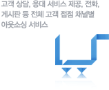 고객 상담, 응대 서비스 제공, 전화, 게시판 등 전체 고객 접점 채널별 아웃소싱 서비스